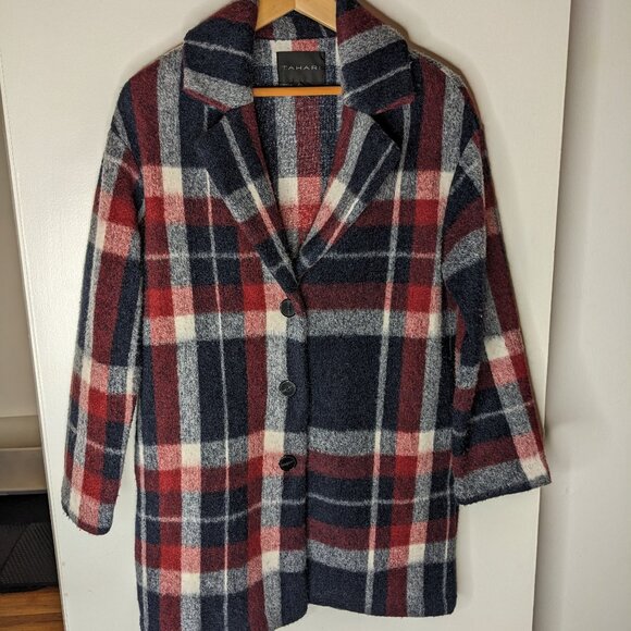 Tahari Wool Blend Button Down Oversized Plaid Jacket Coat Shacket Size Small - Picture 1 of 8